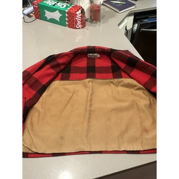 Distressed Bemidji Woolen Mills MACKINAW Med Red Check Hunting Jacket SEE PHOTOS - Picture 3 of 9